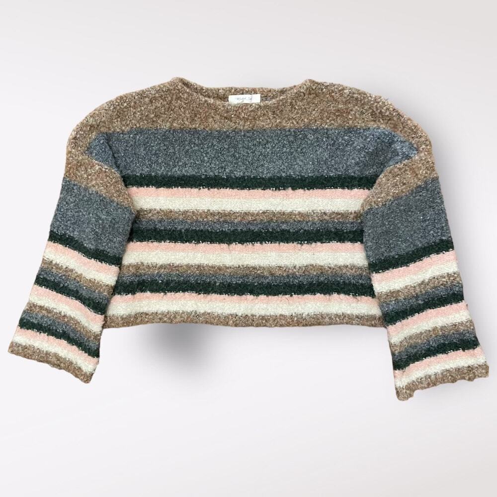 Mustard Seed Cropped Striped Fluffy‎ Sweater Size S
